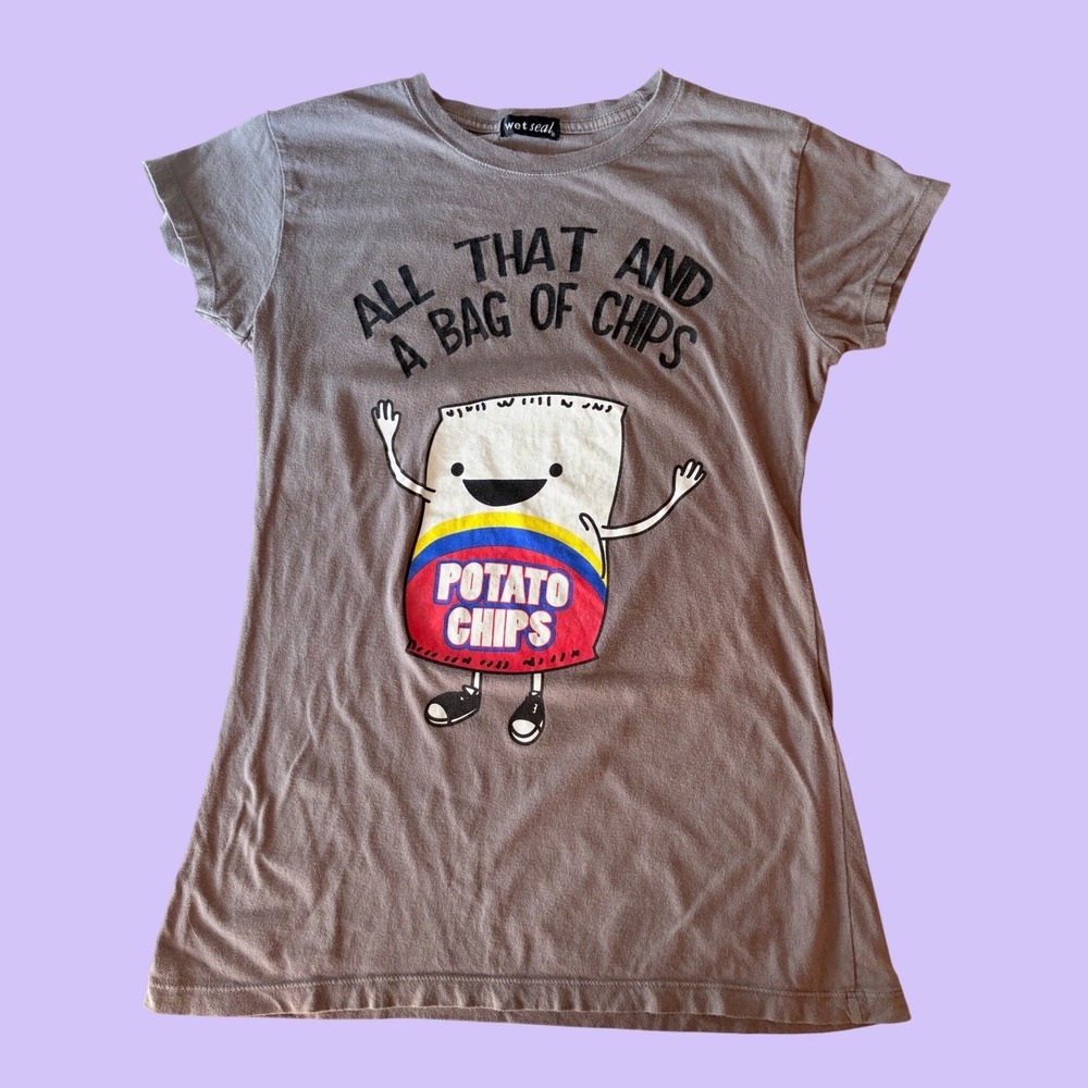 Y2K Wet Seal "All That and a Bag of Chips" Scene Tee Gray Short Sleeve #16